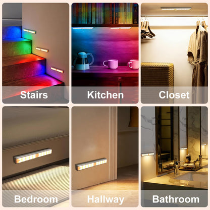 Hontafe Under Cabinet Lights with Remote Control | 15 Colors RGB LED, Rechargeable, Dimmable (3-Pack)