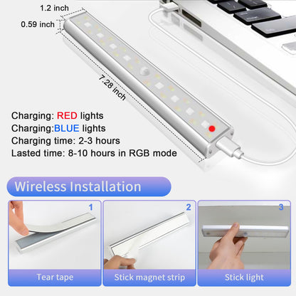 Hontafe Under Cabinet Lights with Remote Control | 15 Colors RGB LED, Rechargeable, Dimmable (3-Pack)