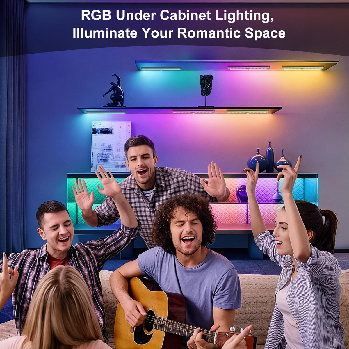 Hontafe Under Cabinet Lights with Remote Control | 15 Colors RGB LED, Rechargeable, Dimmable (3-Pack)