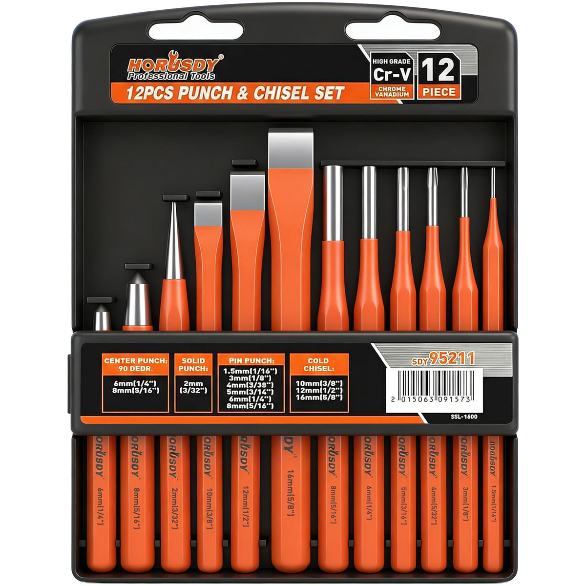 HORUSDY 12-Piece Punch and Chisel Set | High Carbon Steel, Portable Case