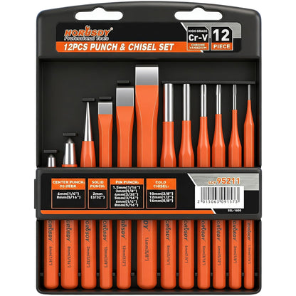 HORUSDY 12-Piece Punch and Chisel Set | High Carbon Steel, Portable Case