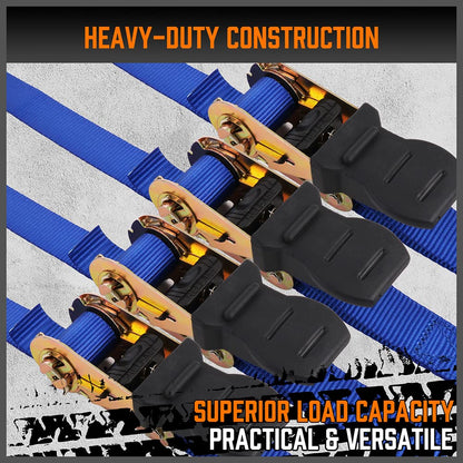 HORUSDY Ratchet Straps 15ft - 4-Pack, 2,200 lb Break Strength | Cargo Tie Downs