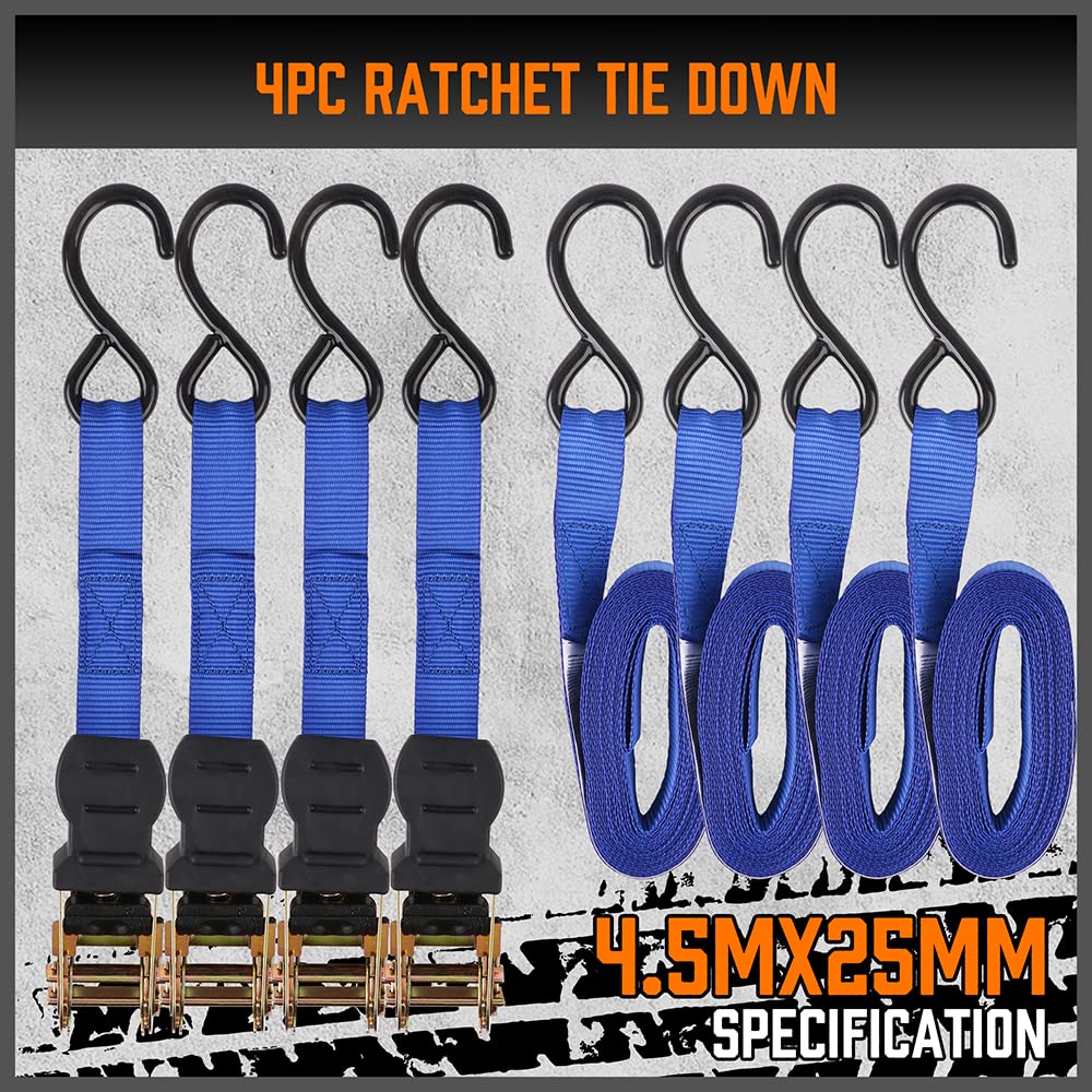 HORUSDY Ratchet Straps 15ft - 4-Pack, 2,200 lb Break Strength | Cargo Tie Downs