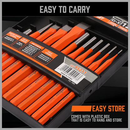 HORUSDY 12-Piece Punch and Chisel Set | High Carbon Steel, Portable Case