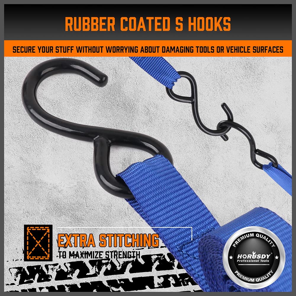 HORUSDY Ratchet Straps 15ft - 4-Pack, 2,200 lb Break Strength | Cargo Tie Downs