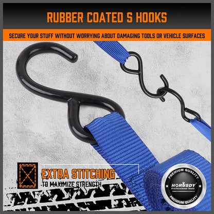 HORUSDY Ratchet Straps 15ft - 4-Pack, 2,200 lb Break Strength | Cargo Tie Downs