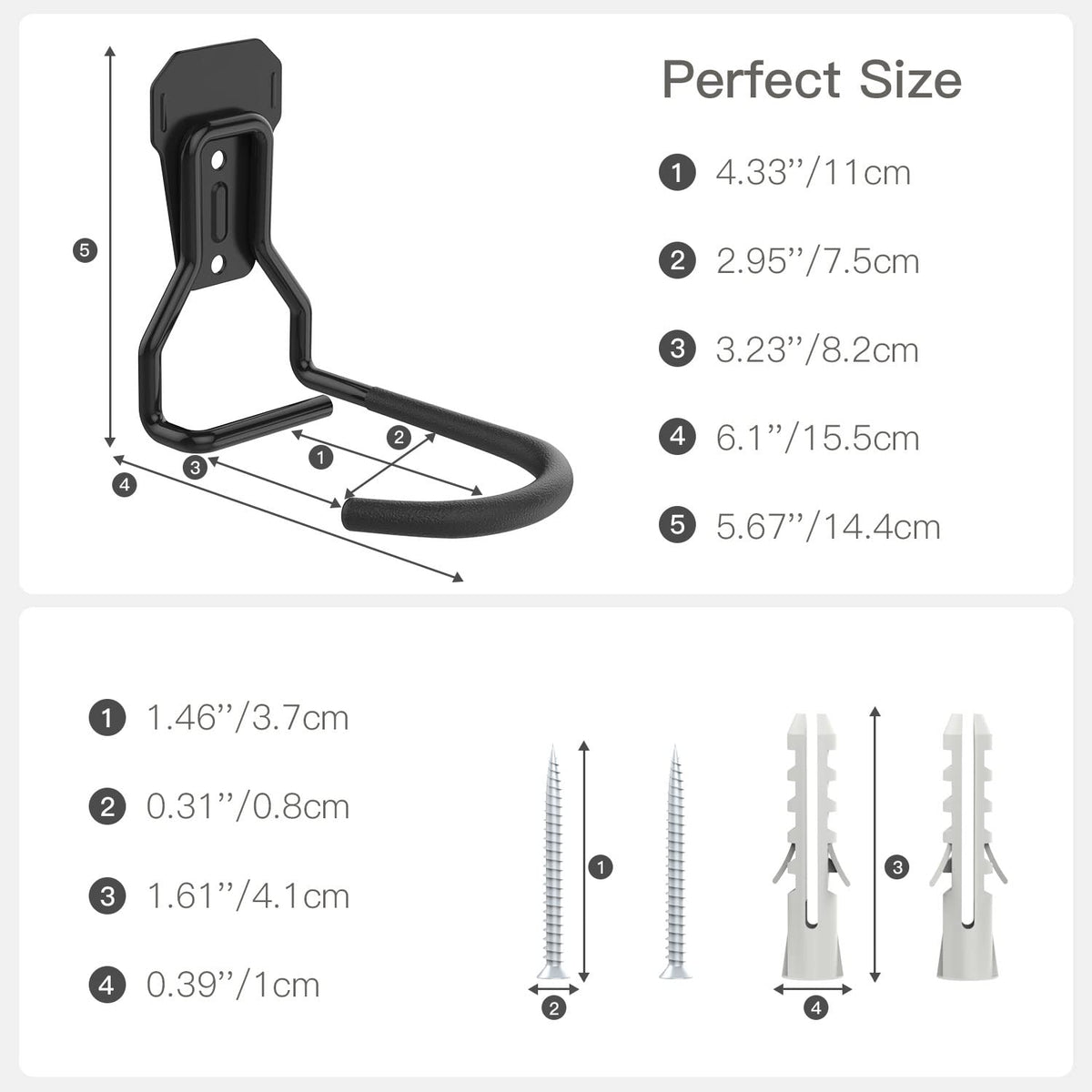 Housolution Heavy-Duty Bike Wall Mount with Fixed Hook — 4 Pack, Includes Screws, Vertical Garage Rack