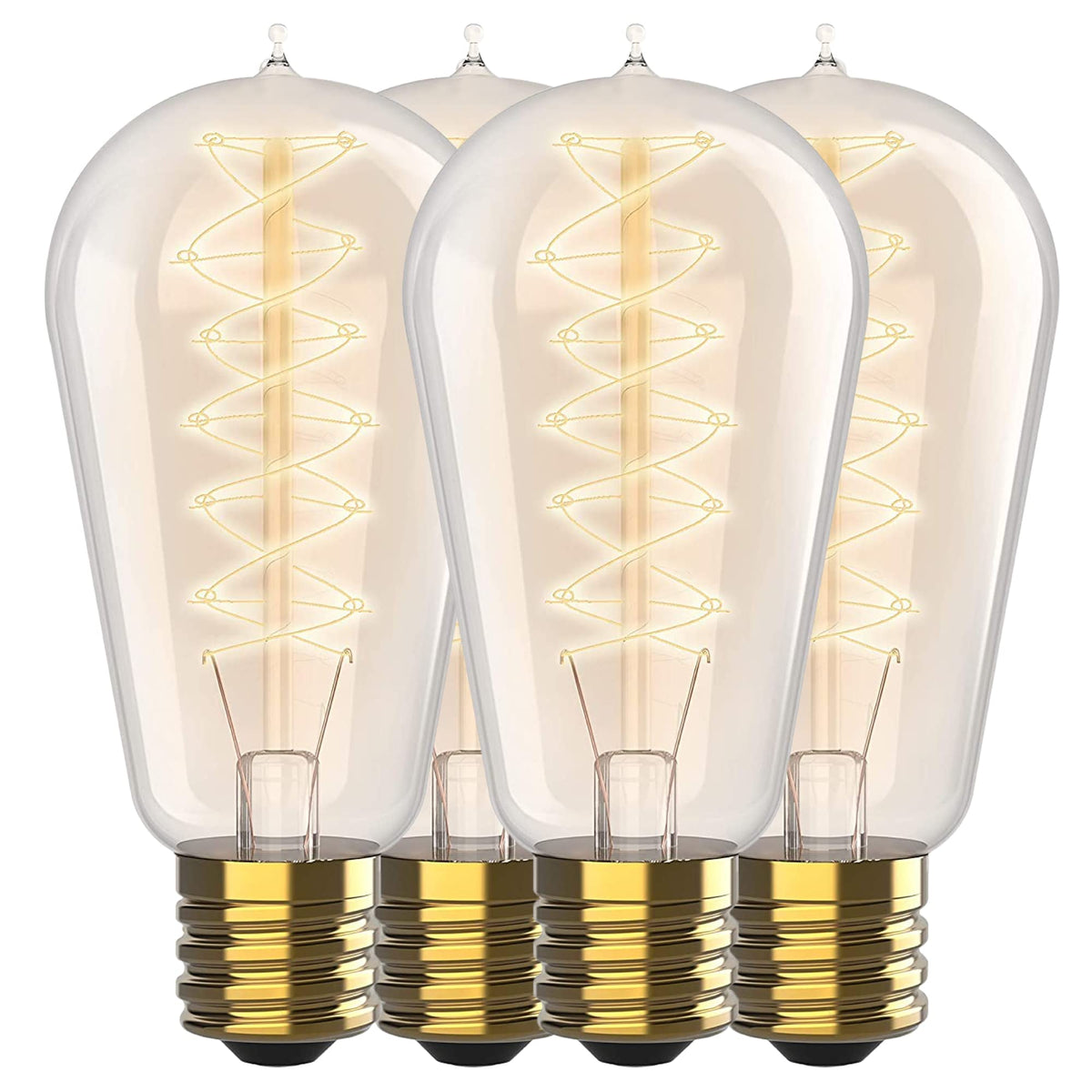 HUDSON BULB CO. Vintage Edison 60W Bulbs (4 Pack) – 2100K Dimmable Warm Light, E26/E27
