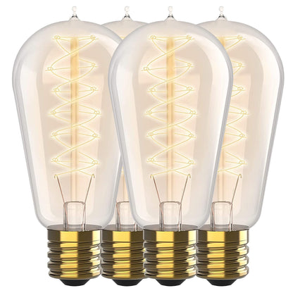 HUDSON BULB CO. Vintage Edison 60W Bulbs (4 Pack) – 2100K Dimmable Warm Light, E26/E27