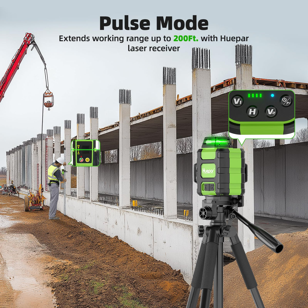 Huepar HM03CG 360° Self-Leveling Green Laser Level — 3x360° Lines, Rechargeable, Magnetic Bracket, Case