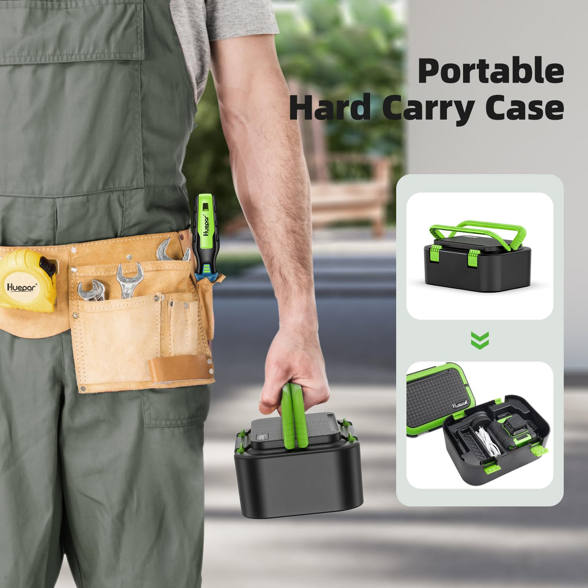 Huepar HM03CG 360° Self-Leveling Green Laser Level — 3x360° Lines, Rechargeable, Magnetic Bracket, Case