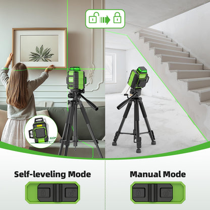 Huepar HM03CG 360° Self-Leveling Green Laser Level — 3x360° Lines, Rechargeable, Magnetic Bracket, Case