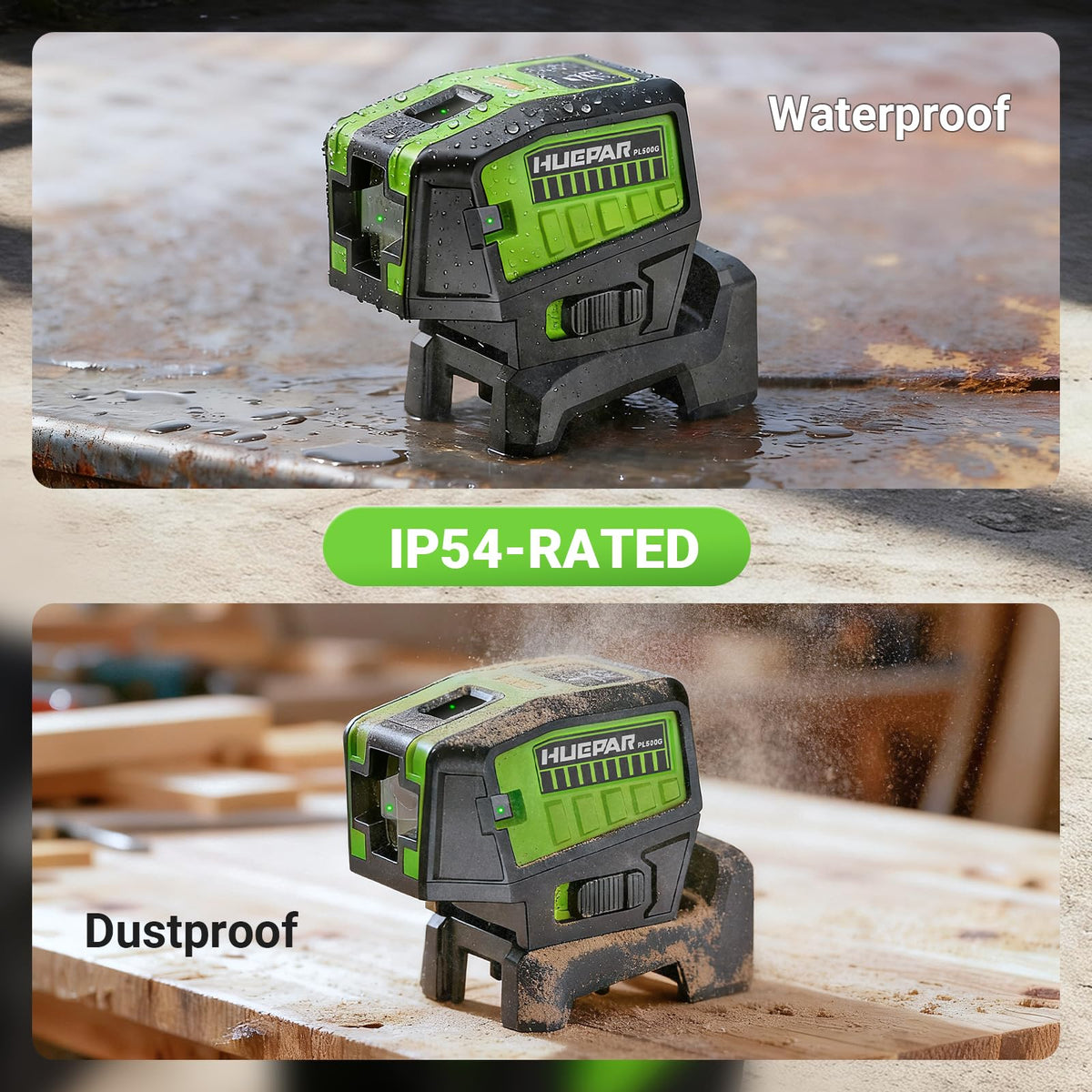 Huepar PL500G 5-Point Self-Leveling Laser Level with Plus Mode — 98-165 ft Range