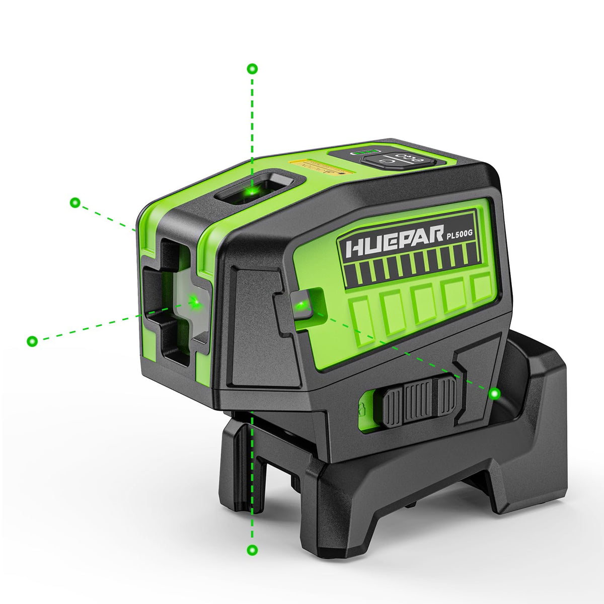 Huepar PL500G 5-Point Self-Leveling Laser Level with Plus Mode — 98-165 ft Range