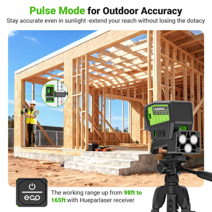 Huepar PL500G 5-Point Self-Leveling Laser Level with Plus Mode — 98-165 ft Range