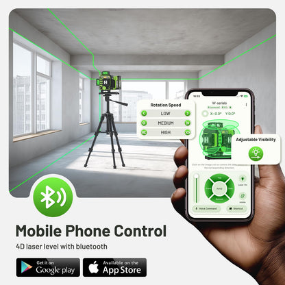 Huepar W04CG 360° Self-Leveling Laser Level with Bluetooth, 4x360° Green Lines, LCD Screen