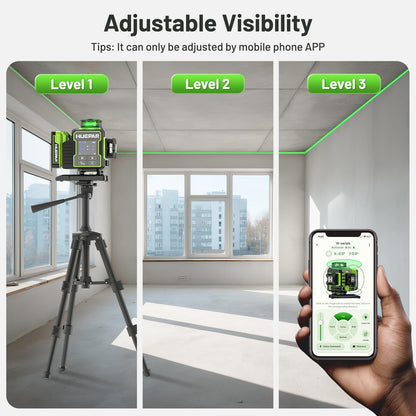 Huepar W04CG 360° Self-Leveling Laser Level with Bluetooth, 4x360° Green Lines, LCD Screen