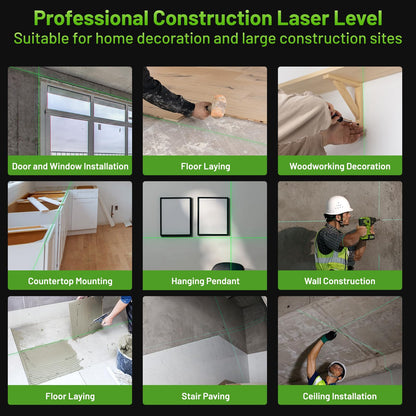 Huepar W04CG 360° Self-Leveling Laser Level with Bluetooth, 4x360° Green Lines, LCD Screen