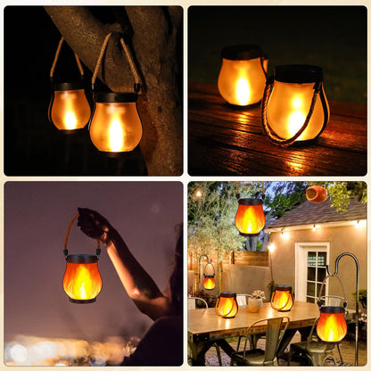 HuiZhen Solar Lanterns Outdoor – 2-Pack Flickering Flame Lanterns (USB & Solar)