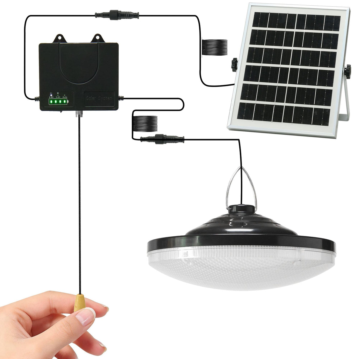 HULPPRE 3000lm Solar Shed Light — Pull String, IP65, 169 LEDs