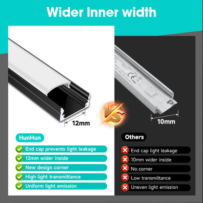Hunhun 20-Pack 6.6ft Black LED Aluminum Channel System with Milky Diffuser Cover