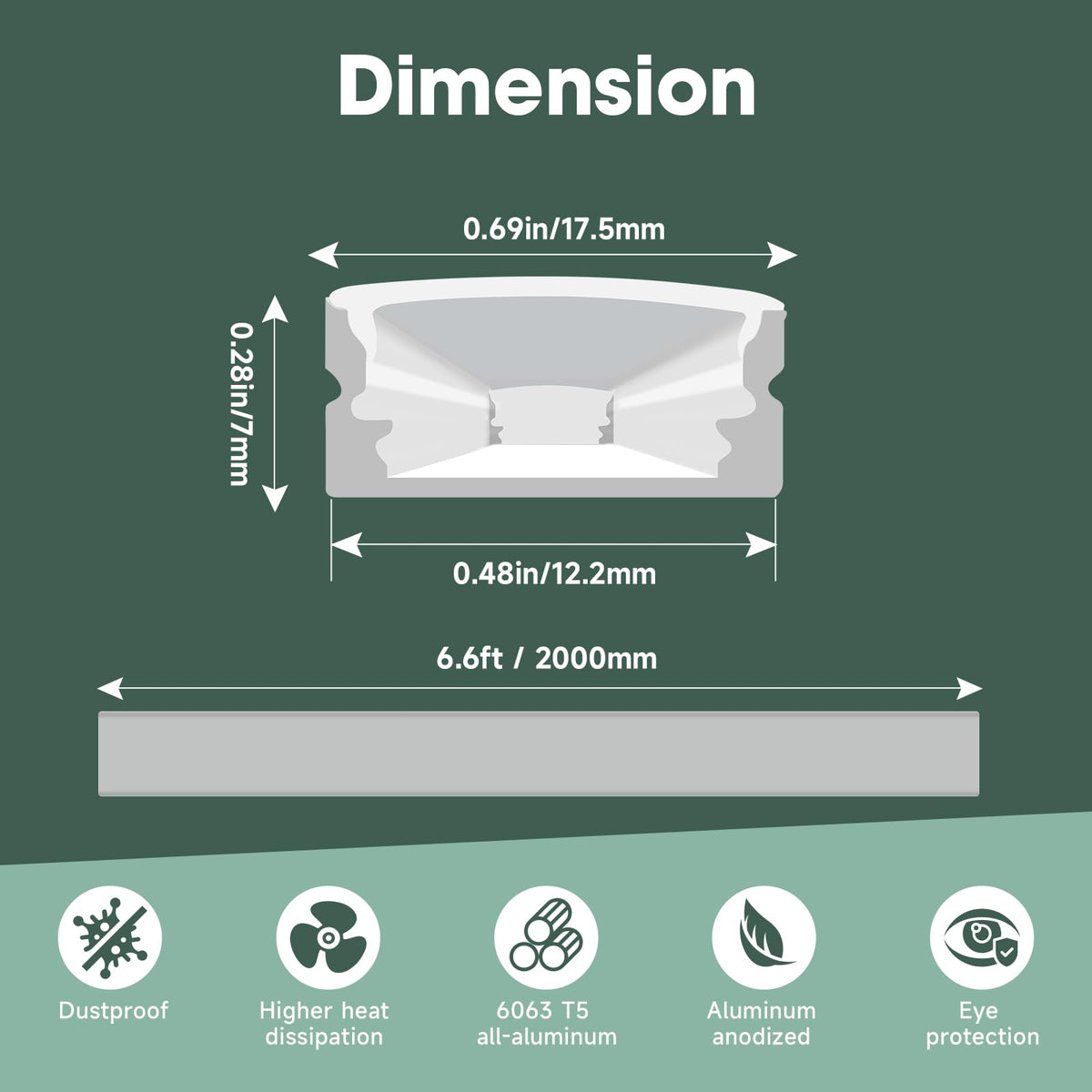 Hunhun 20-Pack U-Shape LED Channel with Milky Cover – 6.6ft/2m
