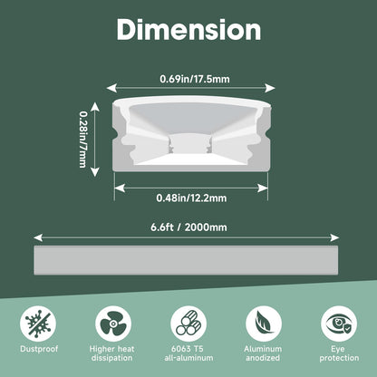 Hunhun 20-Pack U-Shape LED Channel with Milky Cover – 6.6ft/2m
