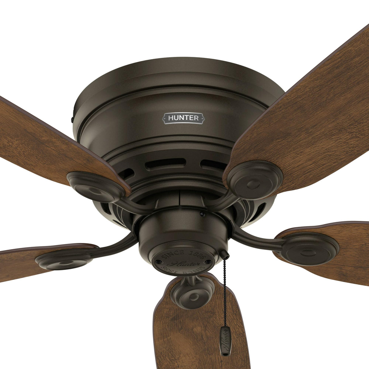 Hunter 44-Inch Bronze Indoor Ceiling Fan — Low Profile Flush Mount, 5 Blades, Pull Chain