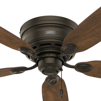 Hunter 44-Inch Bronze Indoor Ceiling Fan — Low Profile Flush Mount, 5 Blades, Pull Chain