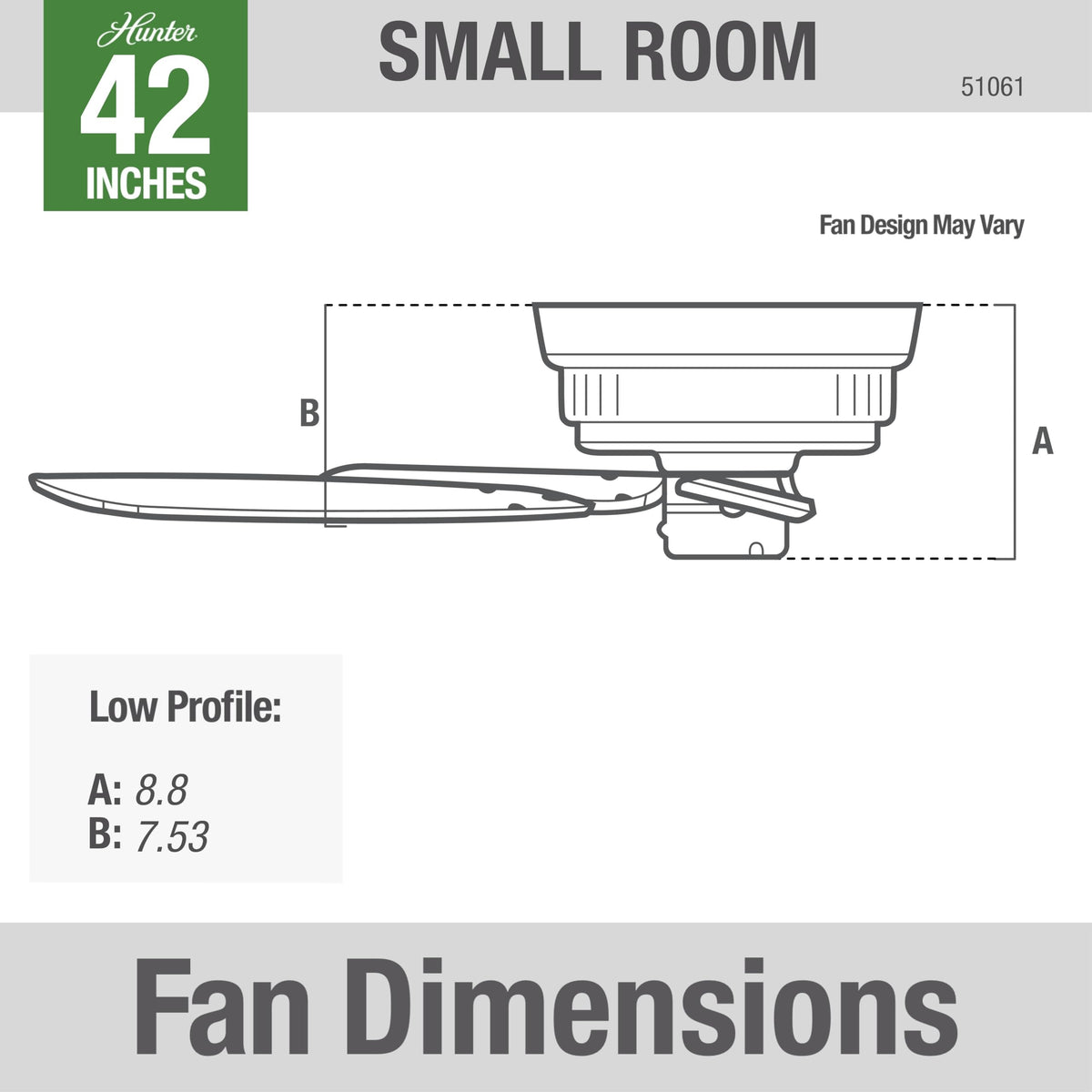 Hunter 44-Inch Bronze Indoor Ceiling Fan — Low Profile Flush Mount, 5 Blades, Pull Chain