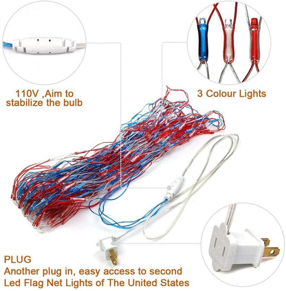HYH American Flag Lights – 420 LEDs, IP45 Waterproof Net Light, Outdoor Flag Mesh 6.54 ft x 3.28 ft, UL 110V Safe
