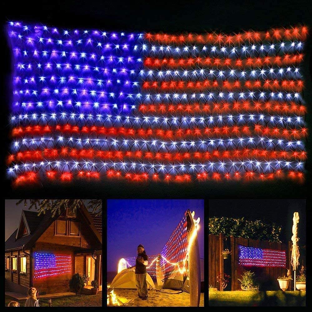 HYH American Flag Lights – 420 LEDs, IP45 Waterproof Net Light, Outdoor Flag Mesh 6.54 ft x 3.28 ft, UL 110V Safe