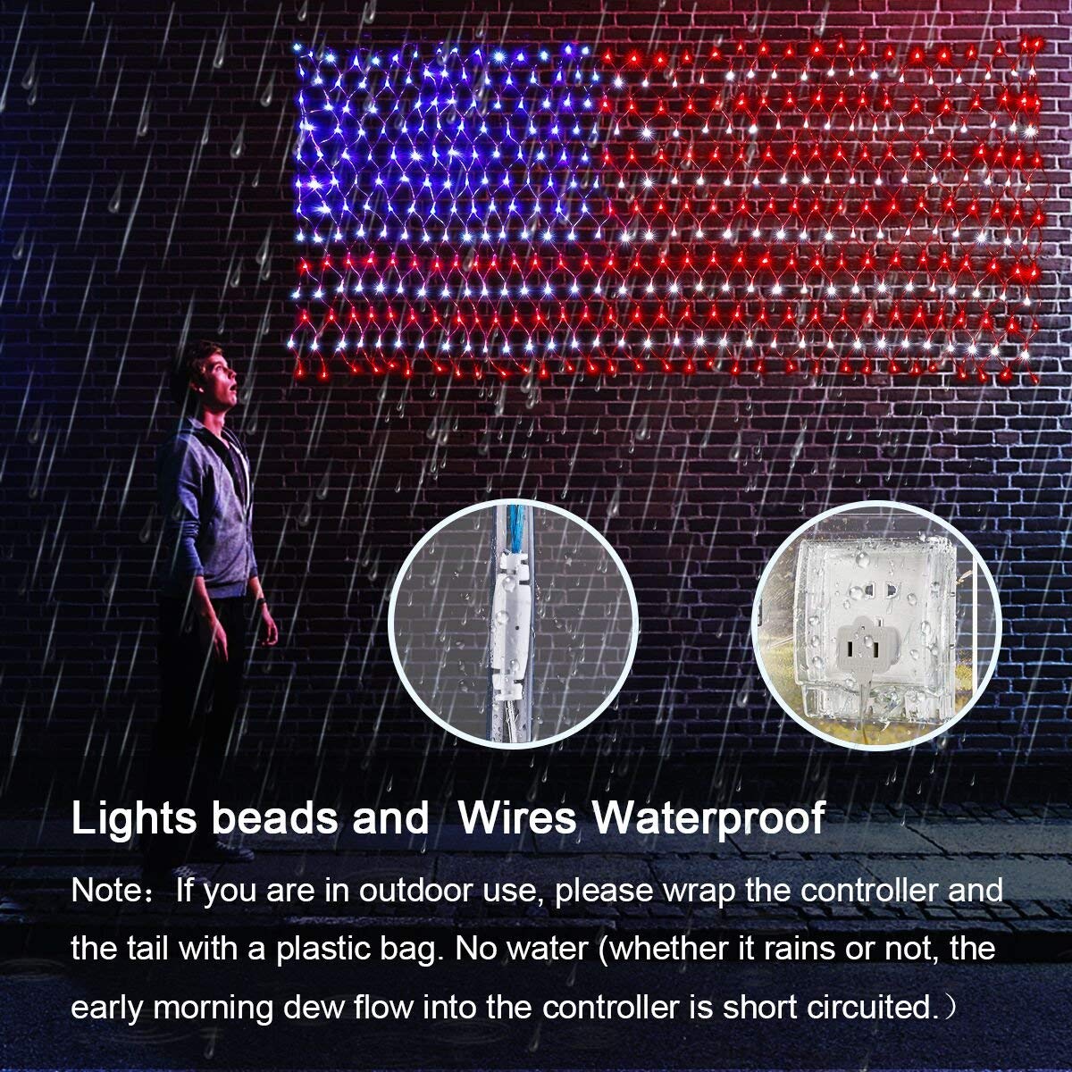 HYH American Flag Lights – 420 LEDs, IP45 Waterproof Net Light, Outdoor Flag Mesh 6.54 ft x 3.28 ft, UL 110V Safe