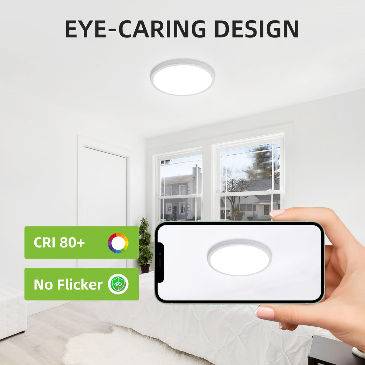 Hykolity 12-Inch Selectable CCT LED Round Flat Panel Light — 24W, 3000K/4000K/5000K, Edge-Lit, Damp Location