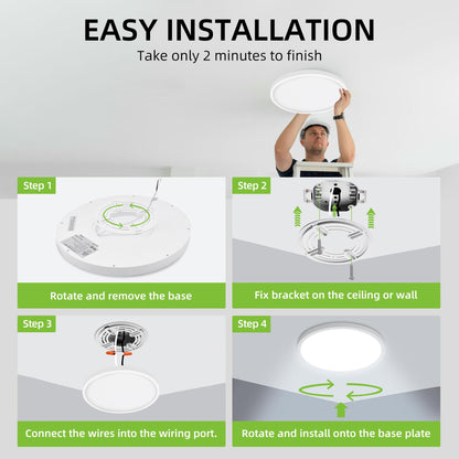 Hykolity 12-Inch Selectable CCT LED Round Flat Panel Light — 24W, 3000K/4000K/5000K, Edge-Lit, Damp Location