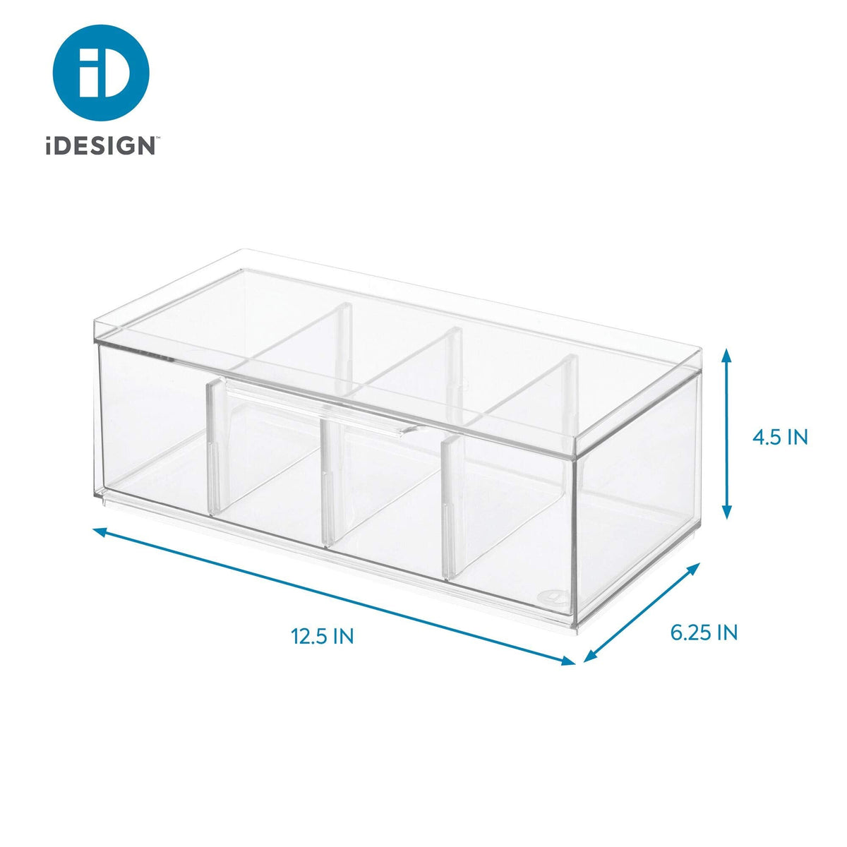 iDesign XL Tea Bag Organizer – 4-Section Clear Stackable Drawer