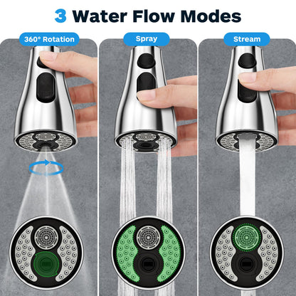 Ifaucet Kitchen Faucet Head Replacement — 3 Modes, 12 Adapters, Chrome Sprayer Head
