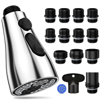 Ifaucet Kitchen Faucet Head Replacement — 3 Modes, 12 Adapters, Chrome Sprayer Head