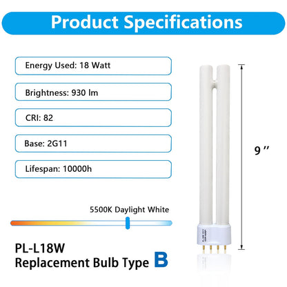 Ignixlite PL18-B 18W Replacement Tube Light Bulb for OttLite 930 lm 9-inch Type B 2-Pack
