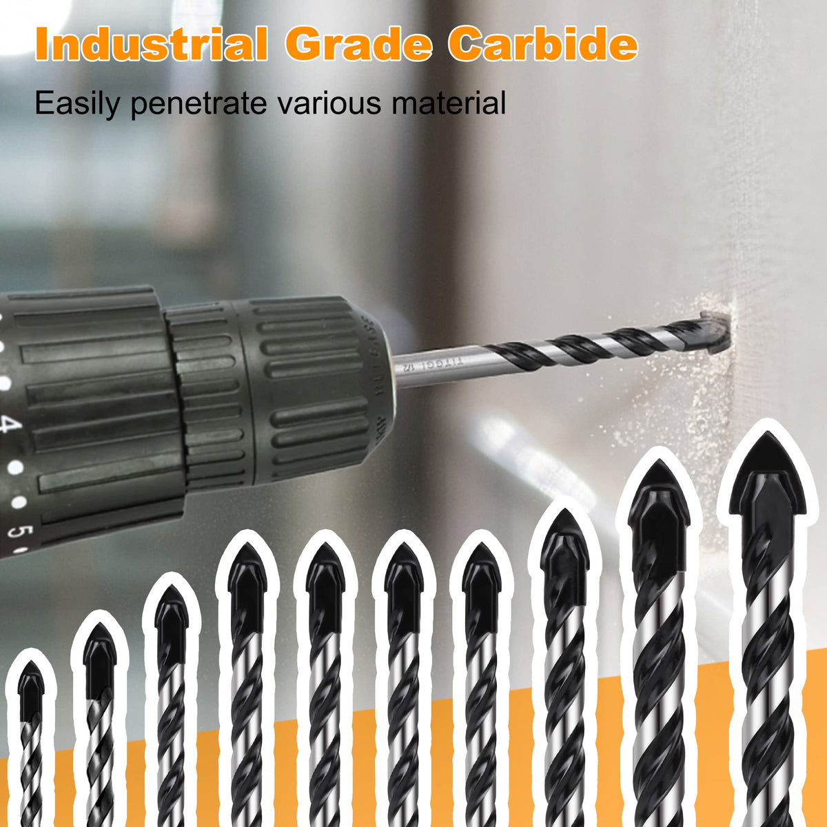 TITGGI 10Pcs Masonry Drill Bit Set – Extension Carbide Bits for Glass, Tile, Brick, Concrete