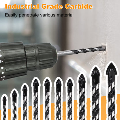 TITGGI 10Pcs Masonry Drill Bit Set – Extension Carbide Bits for Glass, Tile, Brick, Concrete