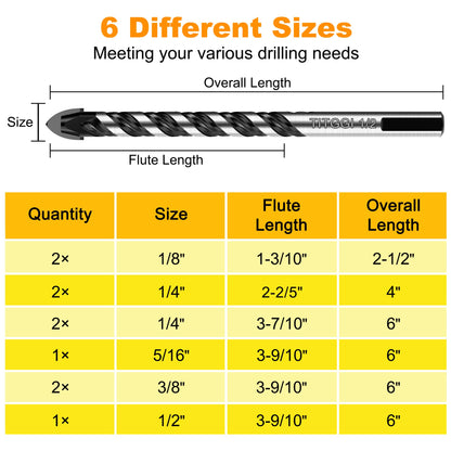 TITGGI 10Pcs Masonry Drill Bit Set – Extension Carbide Bits for Glass, Tile, Brick, Concrete