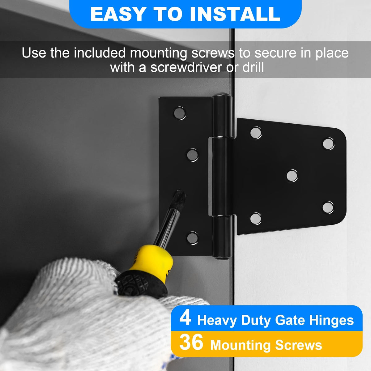Inchoco Heavy-Duty Gate Hinges 3.5 in - 4-Pack, Black Iron Finish