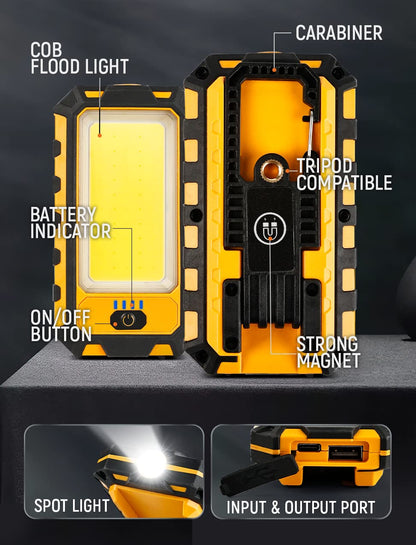 innofox LED Rechargeable Magnetic Work Light - 1500 Lumens, 4 Modes, USB Output, Hook & Magnet - Orange
