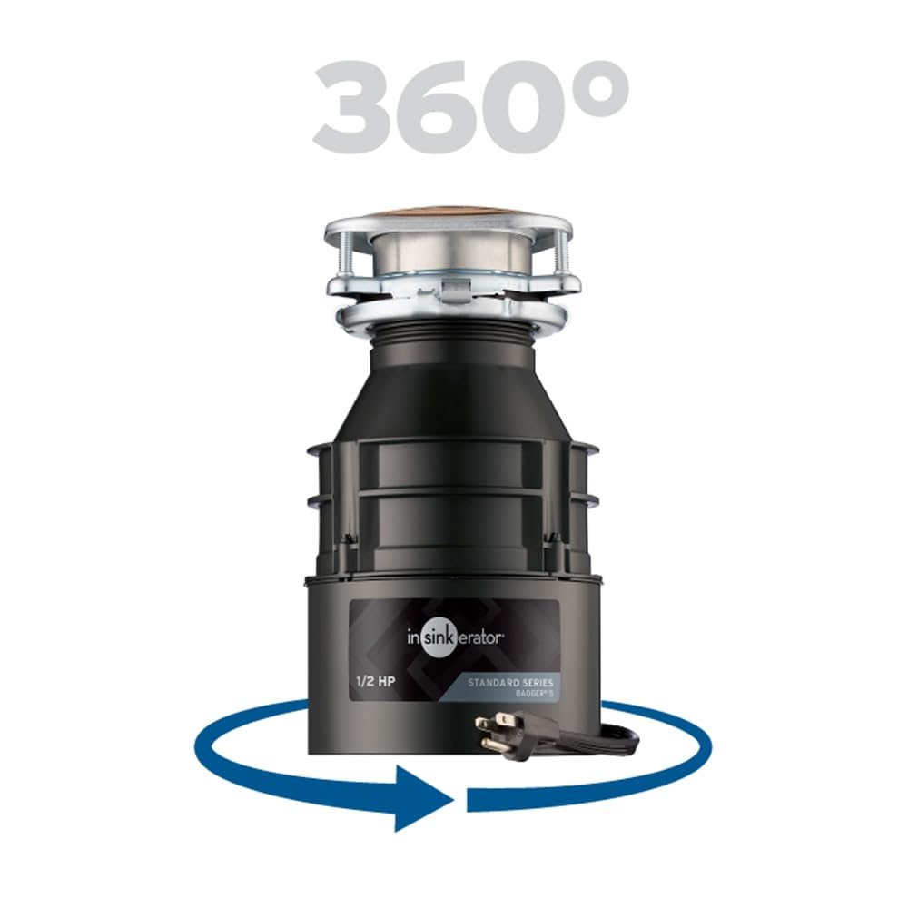 InSinkErator Badger 5 1/2 HP Garbage Disposal with Power Cord — Standard Series, Black/Gray