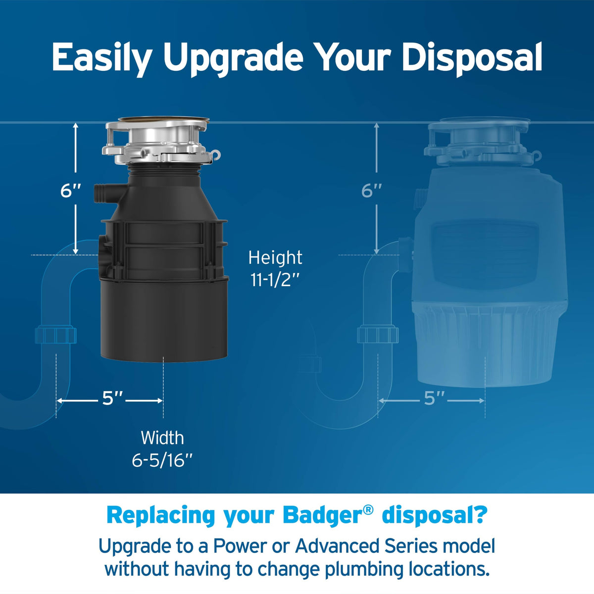 InSinkErator Badger 5 1/2 HP Garbage Disposal with Power Cord — Standard Series, Black/Gray