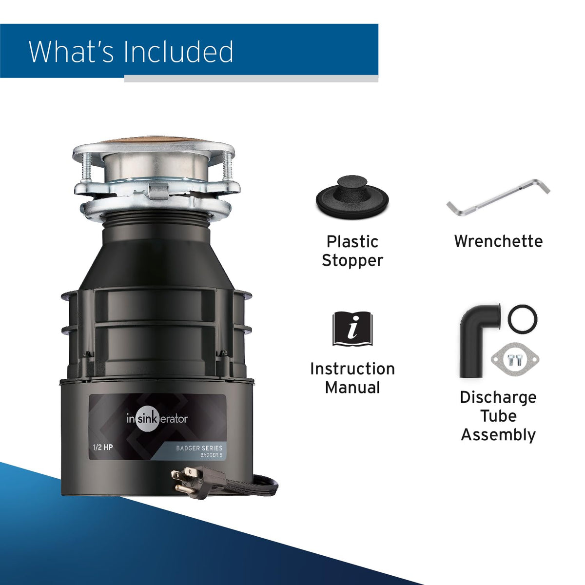 InSinkErator Badger 5 1/2 HP Garbage Disposal with Power Cord — Standard Series, Black/Gray