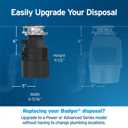 InSinkErator Badger 1/3 HP Garbage Disposal – Continuous Feed, Lift & Latch, Black with Waterborne Grey Enamel