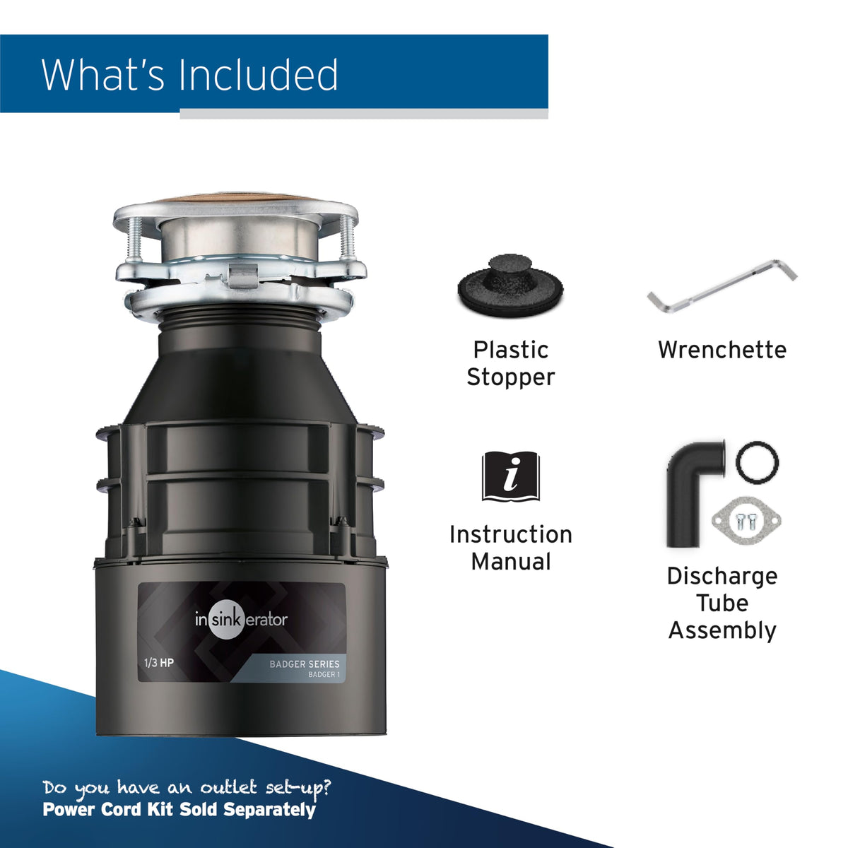 InSinkErator Badger 1/3 HP Garbage Disposal – Continuous Feed, Lift & Latch, Black with Waterborne Grey Enamel