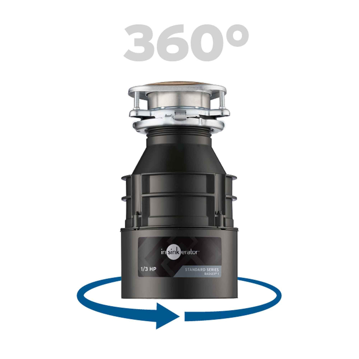 InSinkErator Badger 1/3 HP Garbage Disposal – Continuous Feed, Lift & Latch, Black with Waterborne Grey Enamel